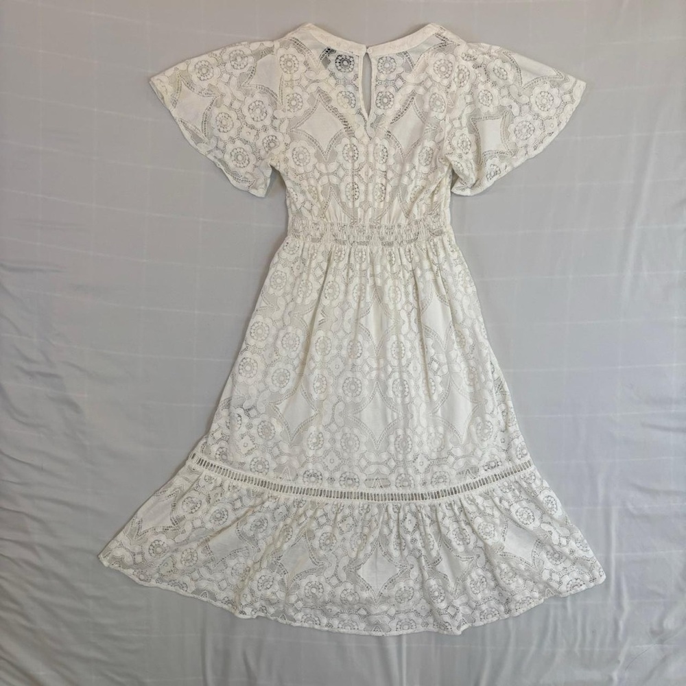 White Lace Midi Dress with‎ Bell Sleeves by Vici Cotton Angel Coquette Dress - Picture 7 of 8